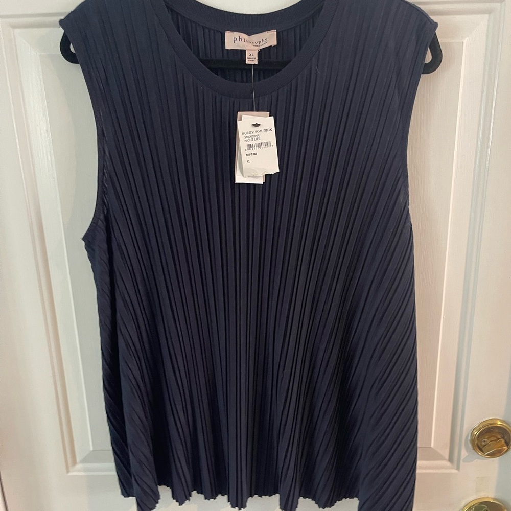 Philosophy Blue Pleated Sleeveless Tunic